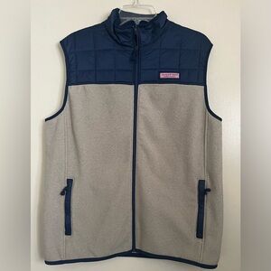 LIKE NEW!VINEYARD VINES MENS LARGE FRONT ZIPPER 1/4 QUILTED NAVY BLUE/GREY VEST!
